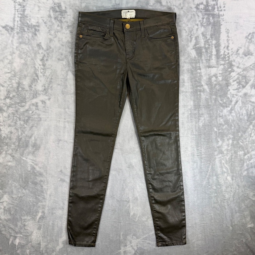 Current Elliott The Ankle Skinny Jeans Women's Size 28 Green Coated Waxed Denim